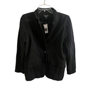 A.Z.I.‎ New York NWT Womens Black Ponte Cable Knit Sleeve One-Button Blazer M